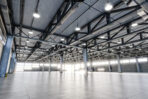 3D illustration. Interior of an empty warehouse.