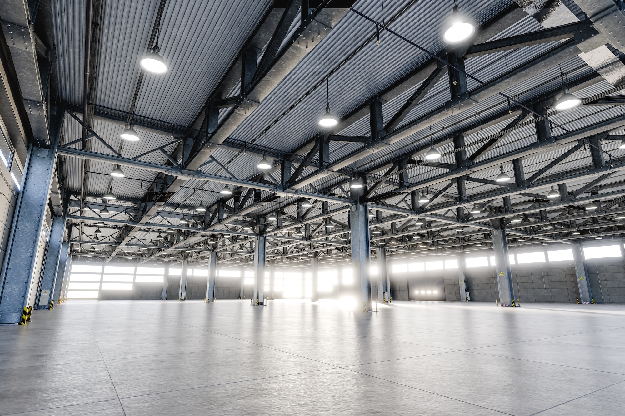 3D illustration. Interior of an empty warehouse.
